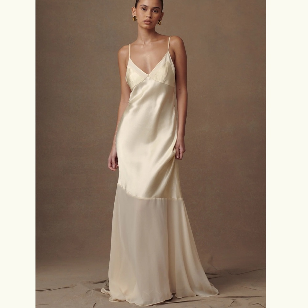 Meshki Evelyn Lemon Sorbet Satin Gown with Scarf